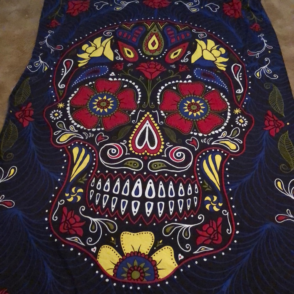 Large skull and floral tapestry